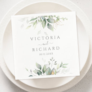 Elegant Eucalyptus Leaves Greenery Gold Wedding Servet