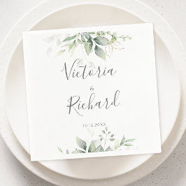 Elegant Eucalyptus Leaves Greenery Gold Wedding Servet