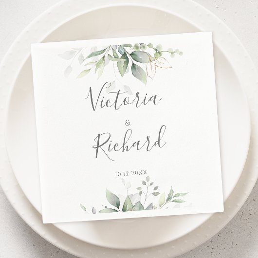 Elegant Eucalyptus Leaves Greenery Gold Wedding Servet