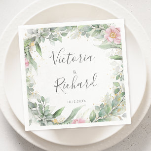 Elegant Eucalyptus Leaves Greenery Gold Wedding Servet