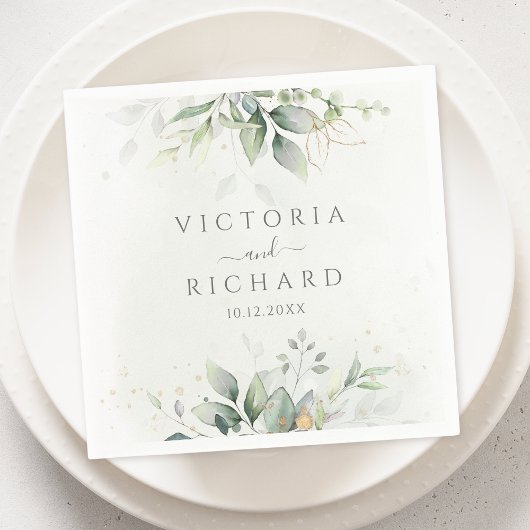 Elegant Eucalyptus Leaves Greenery Gold Wedding Servet