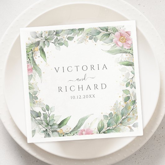 Elegant Eucalyptus Leaves Greenery Gold Wedding Servet