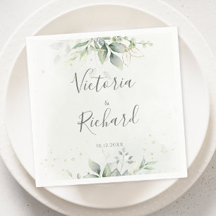 Elegant Eucalyptus Leaves Greenery Gold Wedding Servet