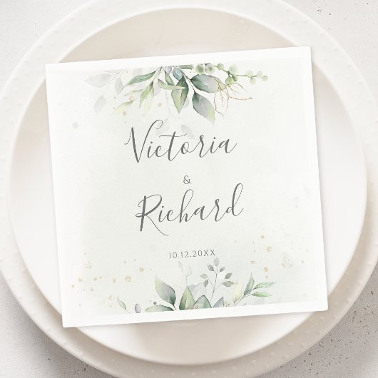 Elegant Eucalyptus Leaves Greenery Gold Wedding Servet