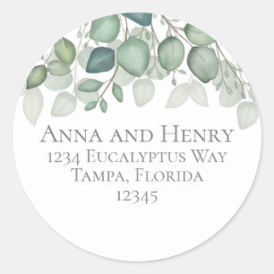 Elegant Eucalyptus Leaves Greenery Return Address Ronde Sticker