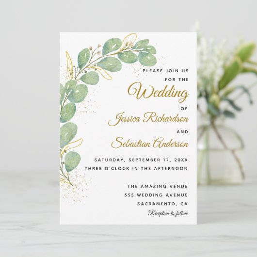 Elegant Eucalyptus Leaves Greenery Wedding Kaart (Staand voorkant)