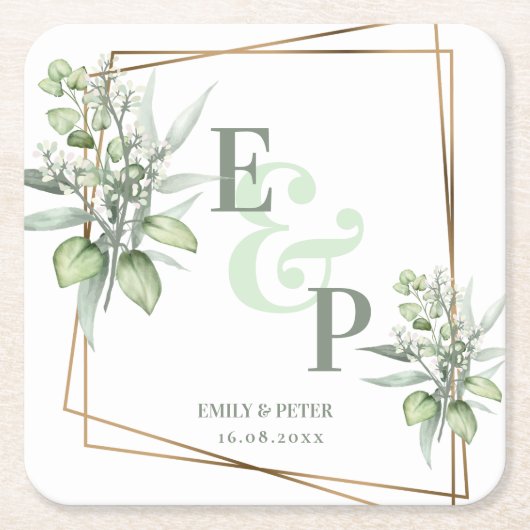 Elegant Eucalyptus Leaves Greenery Wedding Party Kartonnen Onderzetters (Voorkant)