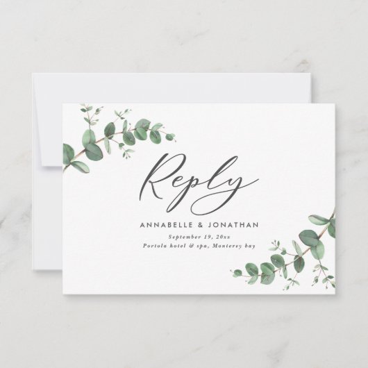 Elegant Eucalyptus Leaves Greenery Wedding RSVP (Voorkant)