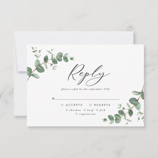 Elegant Eucalyptus Leaves Greenery Wedding RSVP (Achterkant)