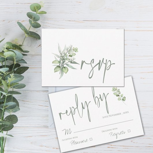Elegant Eucalyptus Leaves Greenery Wedding RSVP Kaartje