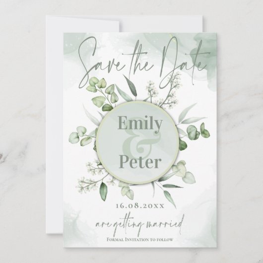 Elegant Eucalyptus Leaves Greenery Wedding Save The Date (Voorkant)