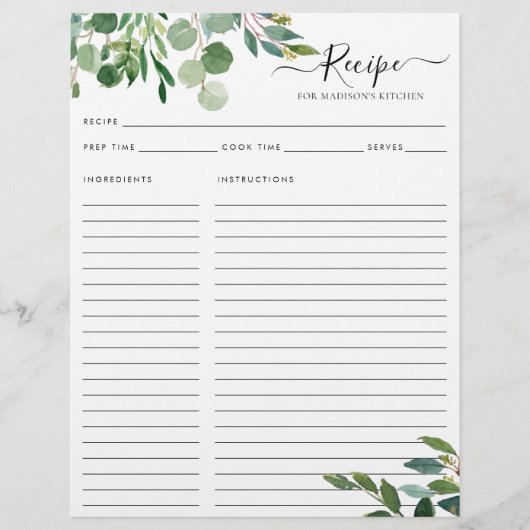 Elegant Eucalyptus Leaves Kitchen Recipe (Voorkant)