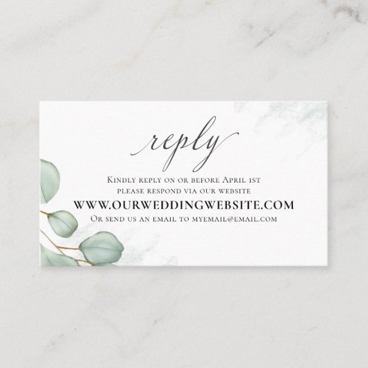 Elegant Eucalyptus Leaves Simple Via Website RSVP Visitekaartje (Voorkant)