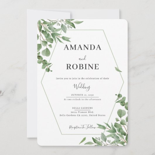 Elegant Eucalyptus Leaves Wedding Kaart (Voorkant)