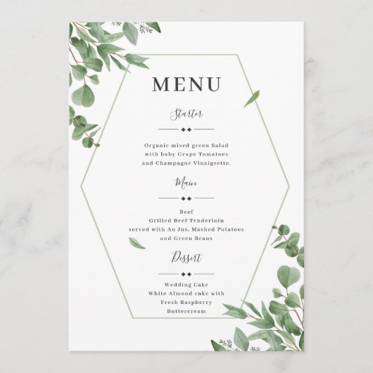 Elegant Eucalyptus Leaves Wedding Menu (Voorkant)