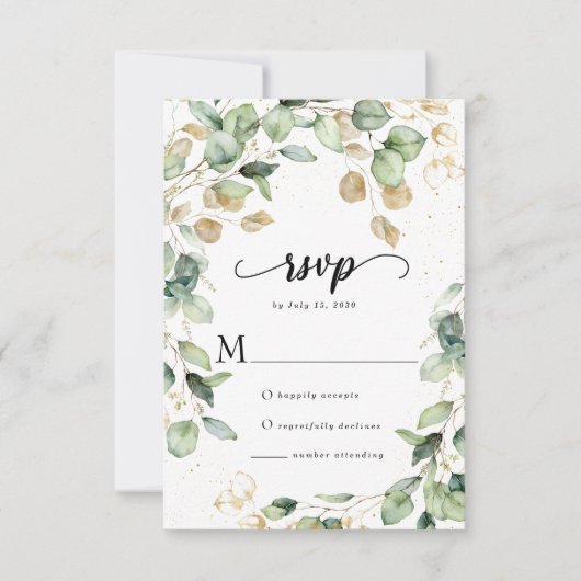 Elegant Eucalyptus Leaves Wedding RSVP Kaartje (Voorkant)