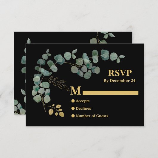Elegant Eucalyptus leest Faux Gold RSVP-behuizing Informatiekaartje (Voorkant / Achterkant)