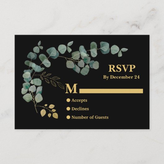 Elegant Eucalyptus leest Faux Gold RSVP-behuizing Informatiekaartje (Voorkant)