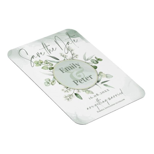 Elegant Eucalyptus leest Greenery Wedding Save Magneet (Rechterzijde)