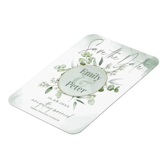 Elegant Eucalyptus leest Greenery Wedding Save Magneet (Linkerzijde)