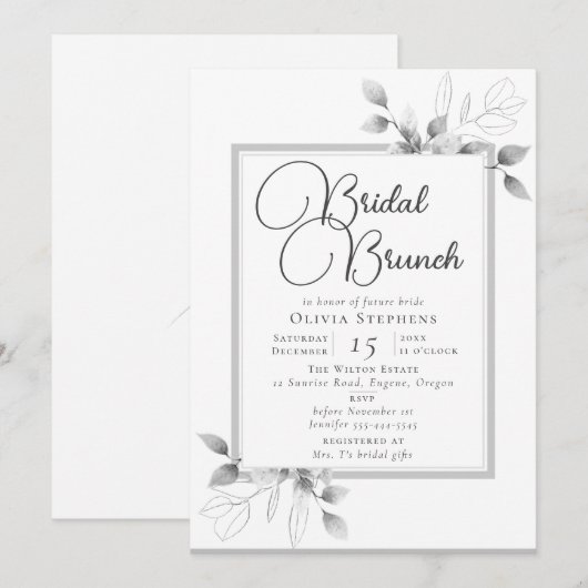 Elegant Eucalyptus Lijst Bridal Brunch Shower Kaart (Voorkant / Achterkant)