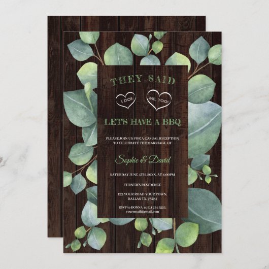 Elegant Eucalyptus Lijst na I DO Weddenschap BBQ Kaart (Voorkant / Achterkant)