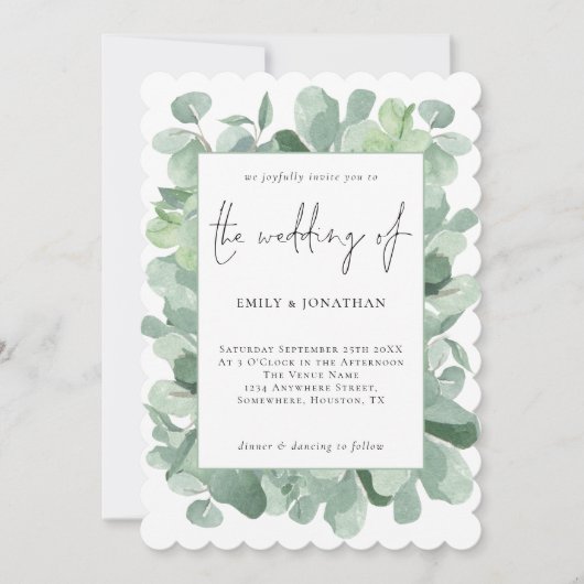 Elegant Eucalyptus Lijst Weddenschap Kaart (Voorkant)