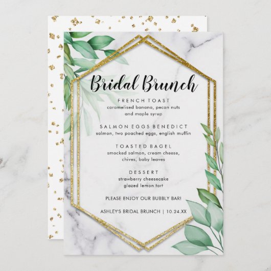 Elegant Eucalyptus Marble Bridal Menu (Voorkant / Achterkant)
