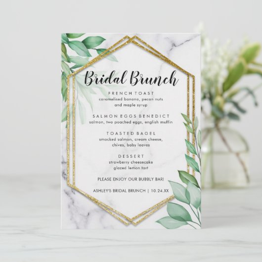 Elegant Eucalyptus Marble Bridal Menu (Staand voorkant)