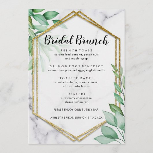 Elegant Eucalyptus Marble Bridal Menu (Voorkant)