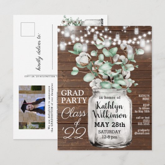 Elegant Eucalyptus Mason Jar AFSTUDEERDER Fotouitn Briefkaart (Voorkant / Achterkant)