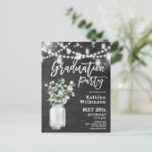 Elegant Eucalyptus Mason Jar Afstuderen Invitation Briefkaart (Staand voorkant)
