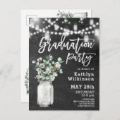 Elegant Eucalyptus Mason Jar Afstuderen Invitation Briefkaart (Voorkant / Achterkant)