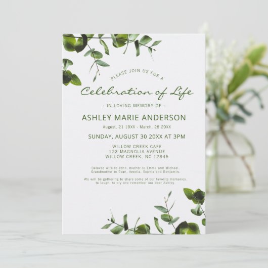 Elegant Eucalyptus Memorial Celebration of Life Kaart (Staand voorkant)