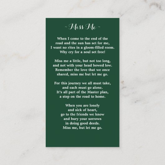 Elegant Eucalyptus Memorial Funeral Prayer Kaart Contactkaartje (Achterkant)