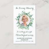 Elegant Eucalyptus Memorial Funeral Prayer Kaart Contactkaartje (Voorkant)