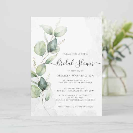 Elegant Eucalyptus Minimalistisch Vrijgezellenfees Kaart (Staand voorkant)