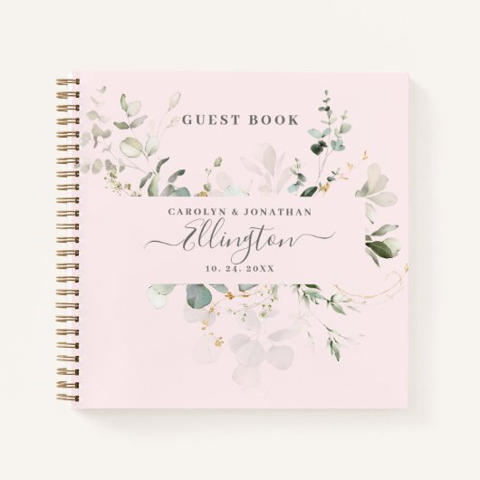 Elegant Eucalyptus Modern Script Foto gastboek Notitieboek (Voorkant)
