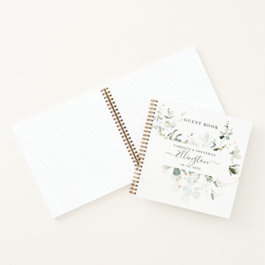 Elegant Eucalyptus Modern script Foto Guest book Notitieboek (Binnen)
