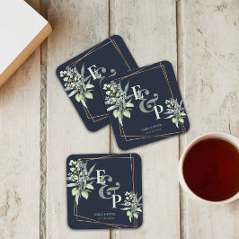 Elegant Eucalyptus Monogram Greenery Wedding Party Kartonnen Onderzetters