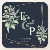 Elegant Eucalyptus Monogram Greenery Wedding Party Kartonnen Onderzetters (Voorkant)