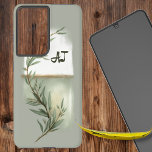 Elegant Eucalyptus Monogram Samsung Galaxy Hoesje<br><div class="desc">Waterverf eucalyptus spuit met uw initialen op een peperachtergrond.</div>