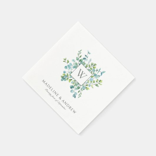 Elegant Eucalyptus Monogram Weddenschap Servet (Hoek)