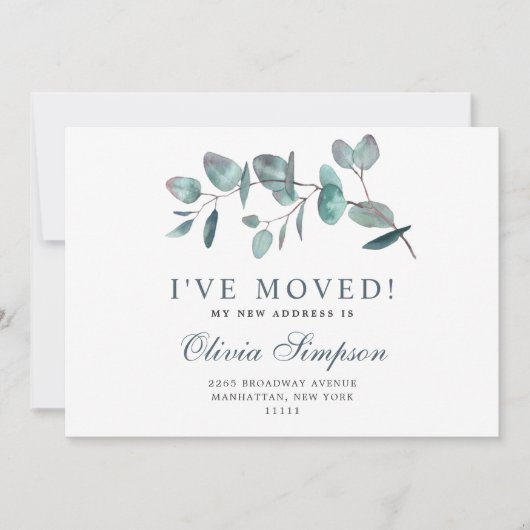 Elegant Eucalyptus Moving Announding Kaarten (Voorkant)