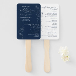 Elegant Eucalyptus Navy Blauwe Huwelijksprogramma Handwaaier