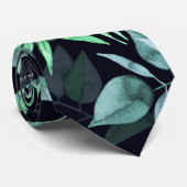 Elegant Eucalyptus Navy Blue Waterverf Flower Stropdas (Opgerold)