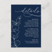 Elegant Eucalyptus Navy Blue Wedding Details Informatiekaartje (Voorkant)