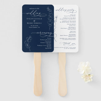 Elegant Eucalyptus Navy Blue Wedding Program Handwaaier