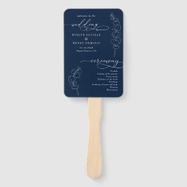 Elegant Eucalyptus Navy Blue Wedding Program Handwaaier