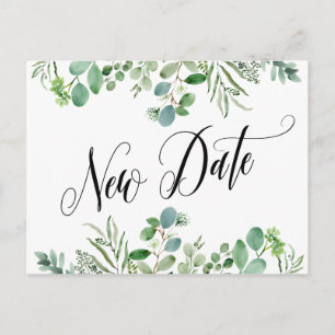 Elegant Eucalyptus New Date Postponed Weddenschap Briefkaart